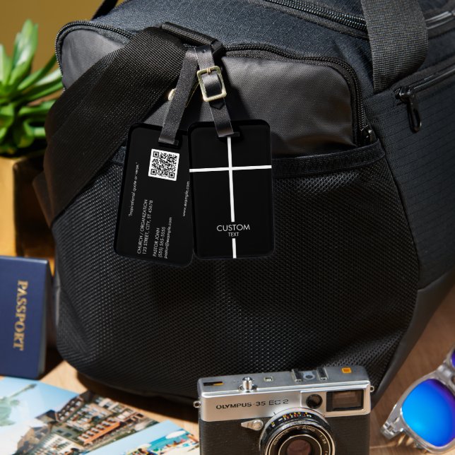 Schwarzes weißes Kreuz Gepäckanhänger (Vorderseite & Rückseite)