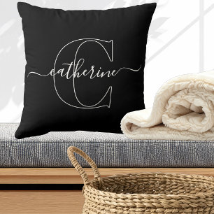Schwarzes Weißes Minimalistisches Elegantes Skript Kissen