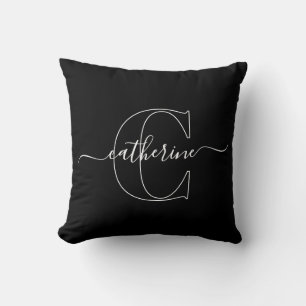 Schwarzes Weißes Minimalistisches Elegantes Skript Kissen