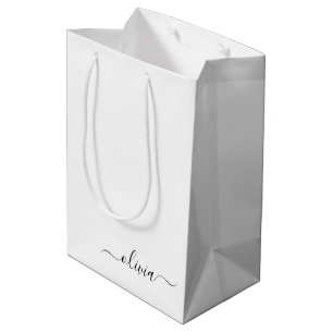 Schwarzes weißes modernes Skript girly Monogramm N Mittlere Geschenktüte
