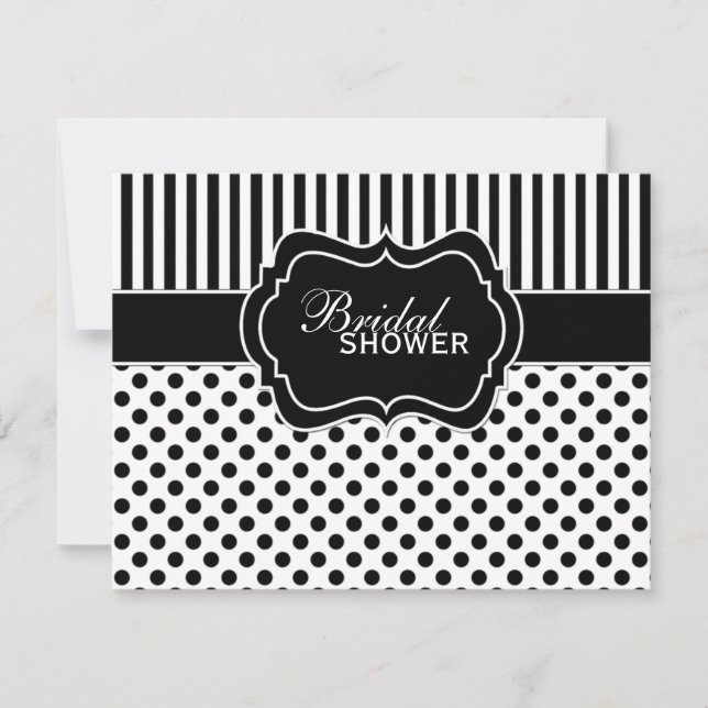 Schwarzes, weißes Polka-Dot-Stripe-Brautparty lade Einladung (Vorderseite)