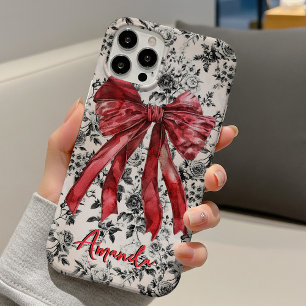 Schwarzes weißes rotes Toile-Coquette-Schleife Mon iPhone 16 Hülle