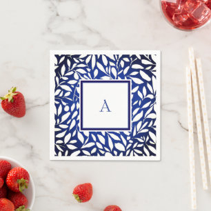 Schwarzes, weißes und blaues Monogramm-Muster Serviette
