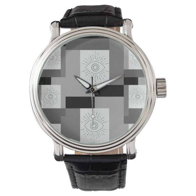 Schwarzes, weißes und graues Grafikdesign Armbanduhr (Vorderseite)
