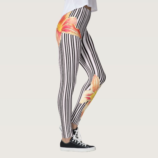 Schwarzes/weißes vertikale Streifen-orange Leggings (Rechts)