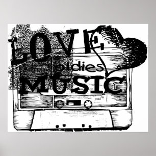 Schwarzes, weißes Vintages Liebeoldie-Musik Plakat