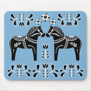 Schwarzes/weißes VolksDala Pferd/Volksfriesisches Mousepad