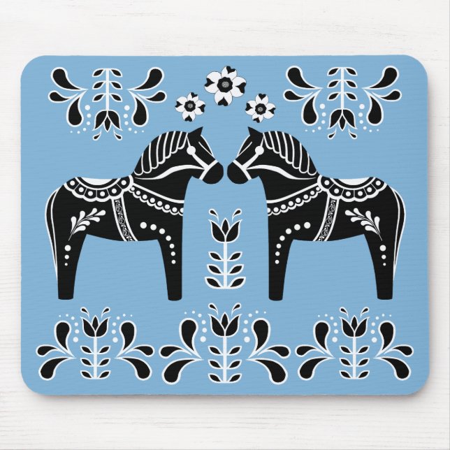Schwarzes/weißes VolksDala Pferd/Volksfriesisches Mousepad (Vorne)