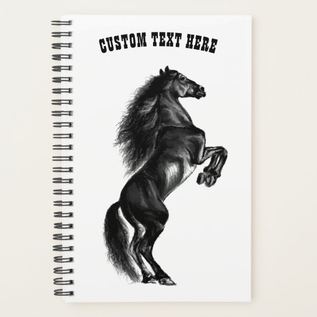 Schwarzes Wild Pferd - Benutzerdefinierter Text Planer (Vorderseite)