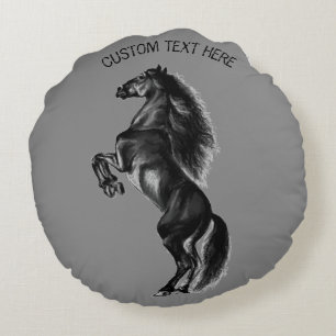 Schwarzes Wild-Pferd - Hinzufügen von Text / Farb Rundes Kissen
