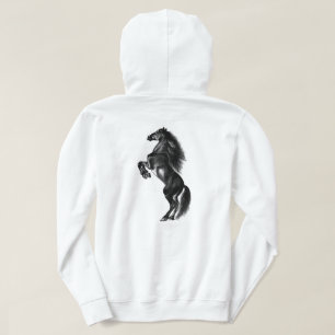 Schwarzes Wild-Pferd - Schwarz-Weiß-Zeichn Hoodie