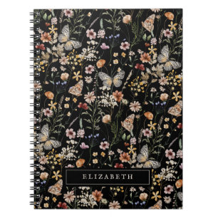 Schwarzes Wildblume-Notebook Notizblock