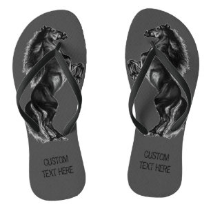 Schwarzes Wildes Pferd - Schwarz und Weiß Zeichne Flip Flops