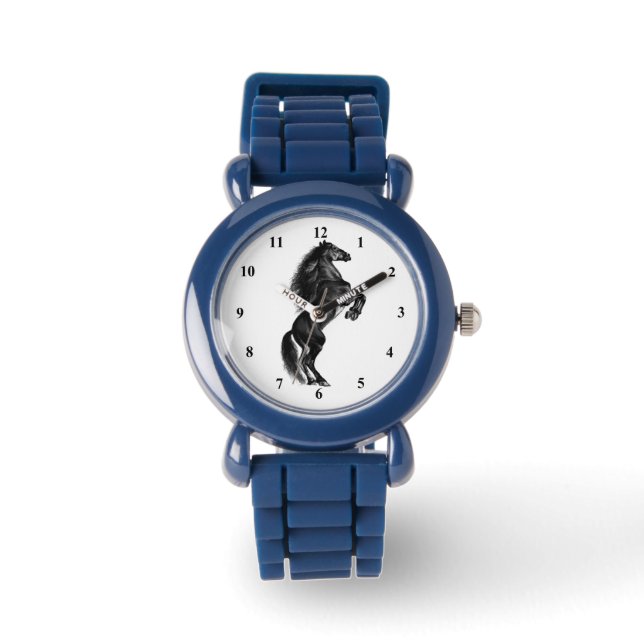 Schwarzes Wildpferd - Schwarz und Weiß - Armbanduhr (Vorderseite)