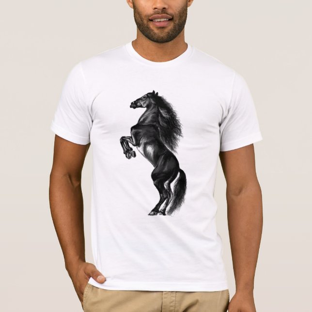 Schwarzes Wildpferd Schwarz-Weiß-Malerei T-Shirt (Vorderseite)