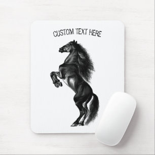 Schwarzes Wildpferd - Schwarzweiß Zeichnend Mousepad