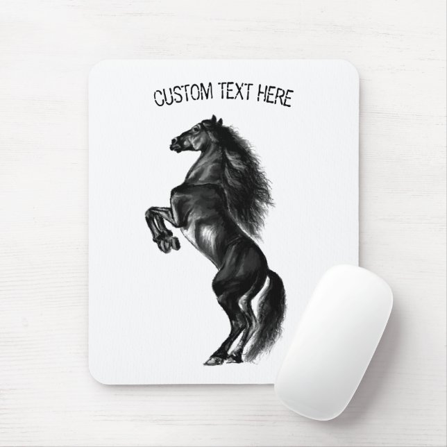 Schwarzes Wildpferd - Schwarzweiß Zeichnend Mousepad (Mit Mouse)