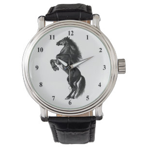 Schwarzes Wildpferd - Zeichnend Kunst - Moderne Armbanduhr
