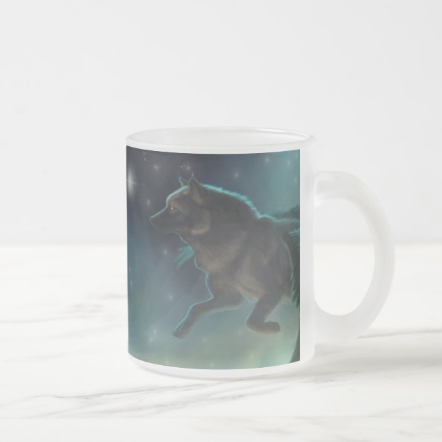 Schwarzes Wolf-Fliegen durch die Sterne Mattglastasse (Rechts)