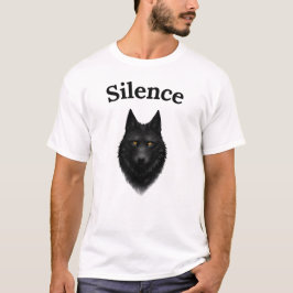 Schwarzes Wolf-Grafik-T-Shirt 'Schweigen' T-Shirt