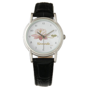 *~* Schwarzes Zen Rosa Namaste Pink Blume Spiritue Armbanduhr