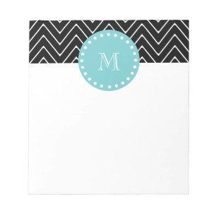 Schwarzes Zickzack aquamarines Monogramm des Notizblock