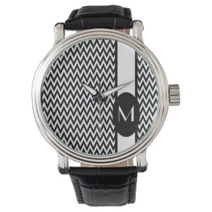 Schwarzes Zickzack Design mit Monogramm Armbanduhr