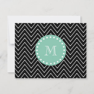 Schwarzes Zickzack Muster   Minze grüne Monogramm