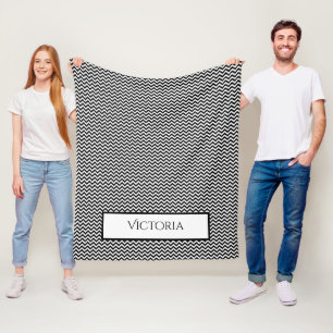 Schwarzes, Zickzack Personalisiertes Fleece-Leder Fleecedecke