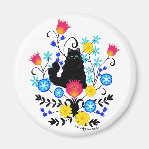 Schwarzflaume Katze mit Blume Magnet