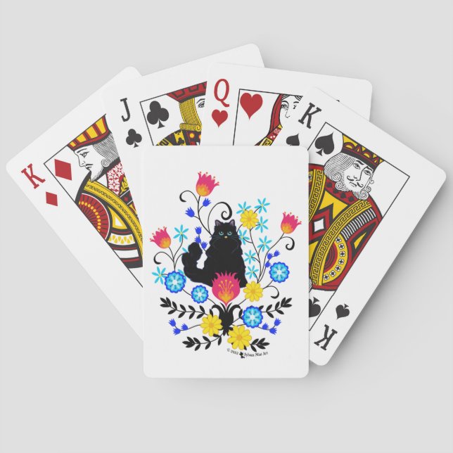 Schwarzflaume Katze mit Blume Spielkarten (Rückseite)