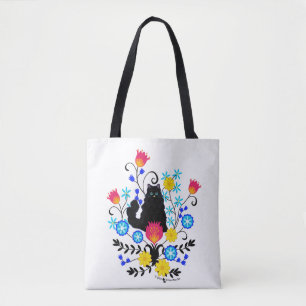 Schwarzflaume Katze mit Blume Tasche
