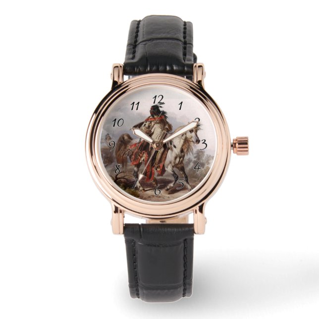 Schwarzfussinder auf dem Arabianpferd gejagt Armbanduhr (Vorderseite)