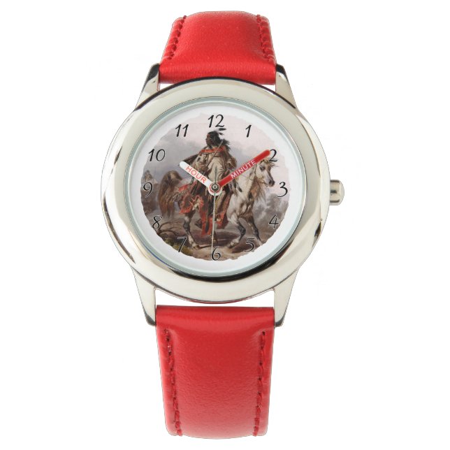 Schwarzfussinder auf dem Arabianpferd gejagt Armbanduhr (Vorderseite)
