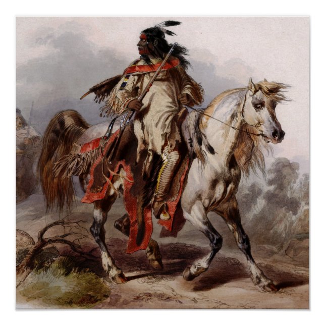 Schwarzfussinder auf dem Arabianpferd gejagt Poster (Vorderseite)