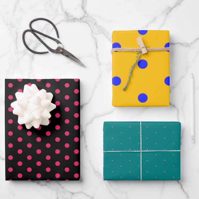 Schwarzgelb Polka Dot Wrapping Paper Geschenkpapier Set (Vorderseite)