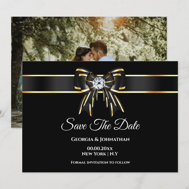 Schwarzgold-Diamant-DIY-Foto Save The Date (Vorne/Hinten)