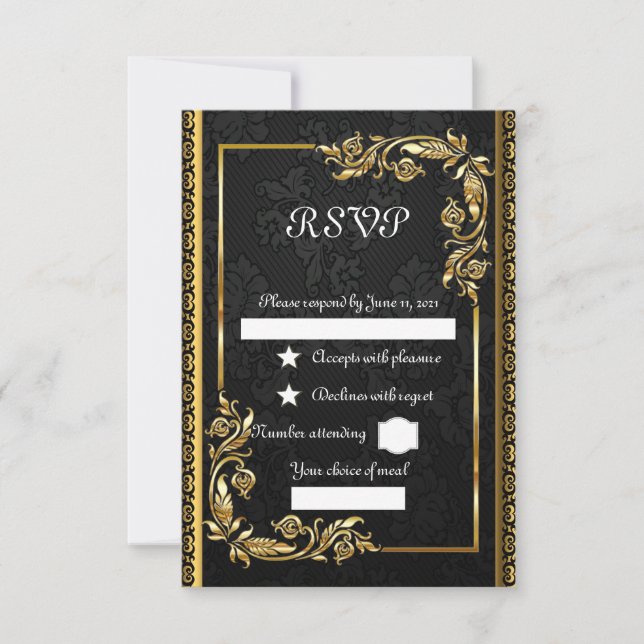 Schwarzgold RSVP Karte (Vorderseite)