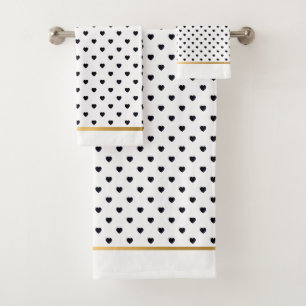 SCHWARZGOLD WHITE HEART DESIGN BADEZIMMER TOWEL SE BADHANDTUCH SET