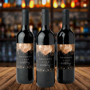 Schwarzgoldballons der Geburtstagspartei - Name de Weinetikett