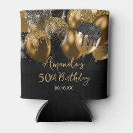 Schwarzgoldballons zum Geburtstag - Glitzer Dosenkühler