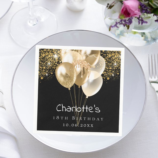 Schwarzgoldballons zum Geburtstag Glitzer Serviette (Von Creator hochgeladen)