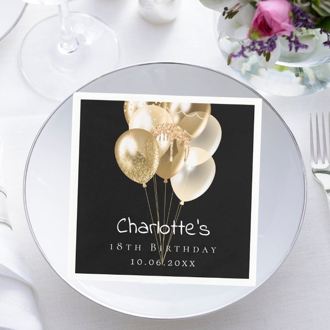 Schwarzgoldballons zum Geburtstag Serviette (Von Creator hochgeladen)