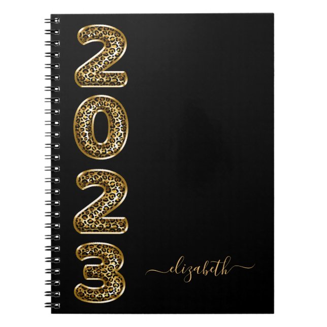 Schwarzgoldleopard-Tiermonogramm-Tagebuch 2023 Notizblock (Vorderseite)