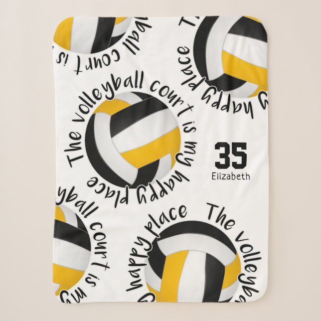 Schwarzgoldvolleyball-Happy Place Typografie Sherpadecke (Vorderseite)