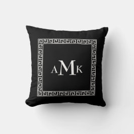 Schwarzgriechischer Schlüssel | Mit Monogramm Kiss Kissen