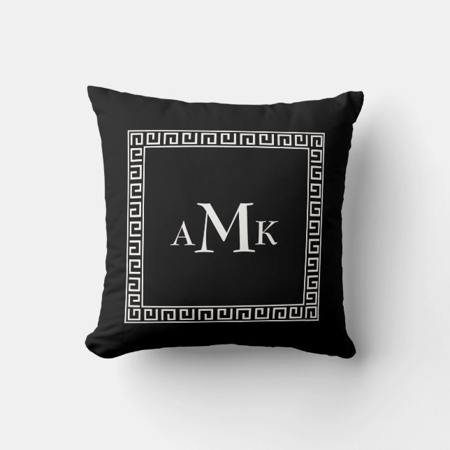 Schwarzgriechischer Schlüssel | Mit Monogramm Kiss Kissen (Vorderseite)