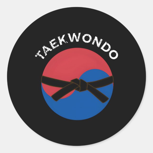 Schwarzgürtel und koreanischer Flaggenmast Taekwon Runder Aufkleber (Vorderseite)