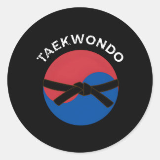 Schwarzgürtel und koreanischer Flaggenmast Taekwon Runder Aufkleber