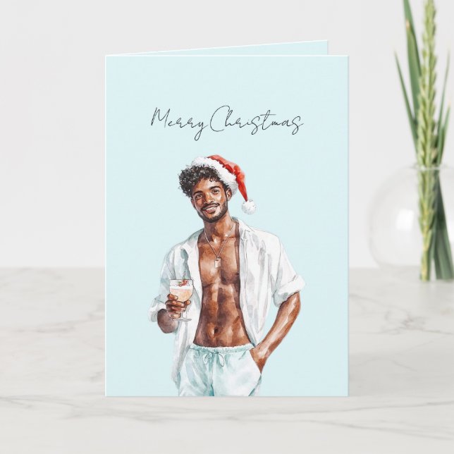 Schwarzhaariger Mann Weihnachten   Karte (Vorderseite)